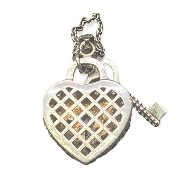 FAS sterling silver 925 CZ heart and key pendant 18” necklace - Picture 4 of 7